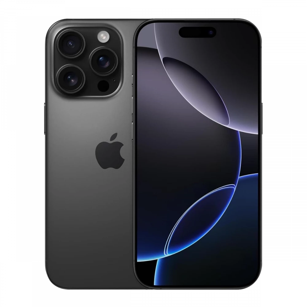 Refurbished Apple iPhone 16 Pro Black Titanium front and back